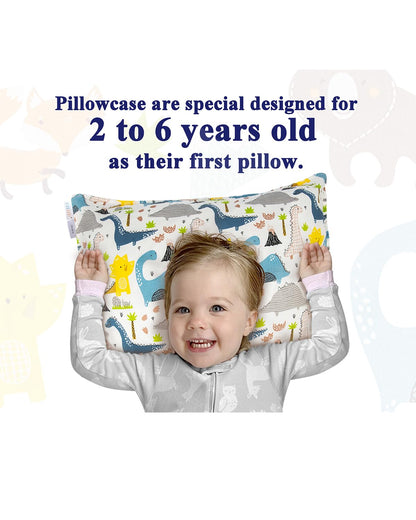 ALVABABY Toddler Pillowcases 2 Pack Organic Cotton Kids Pillow Cover Fit 13"x 18" or 12"x16" Envelope for Girl Boy Sleepy Travel Dinosaur Bear