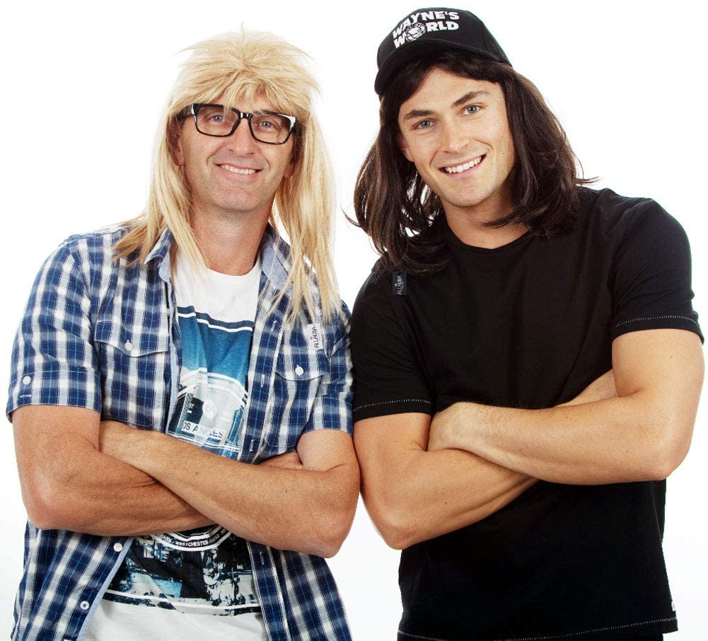 ALLAURA - Garth Algar Wig 90s Guitar Rocker Blonde Mullet Wig + Black Glasses - Mens 80s Punk Heavy Metal Blonde Mullet Wigs