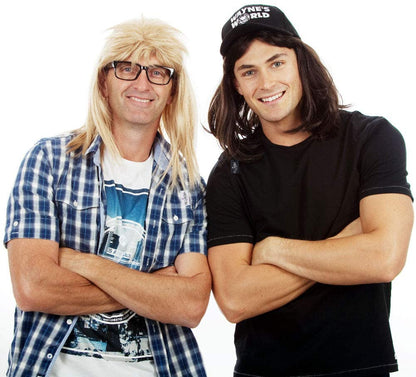 ALLAURA - Garth Algar Wig 90s Guitar Rocker Blonde Mullet Wig + Black Glasses - Mens 80s Punk Heavy Metal Blonde Mullet Wigs