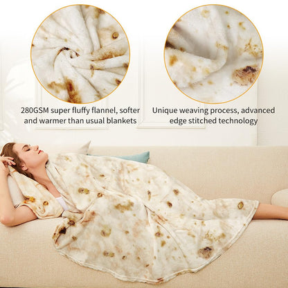 LetsFunny Burrito Tortilla Throw Blanket, 2.0 Double Sided Burritos Taco Tortilla Wrap Blankets,Giant Funny Realistic Flannel Food Round Blankets,Funny Gifts for Kids Teen Newborn Dog Cat Shower 47in