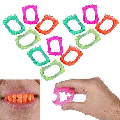 The Dreidel Company Halloween Teeth Neon Fangs Teeth, Costume, Funny Halloween Dress-Up, Pretend Play Decoration (12-Pack)
