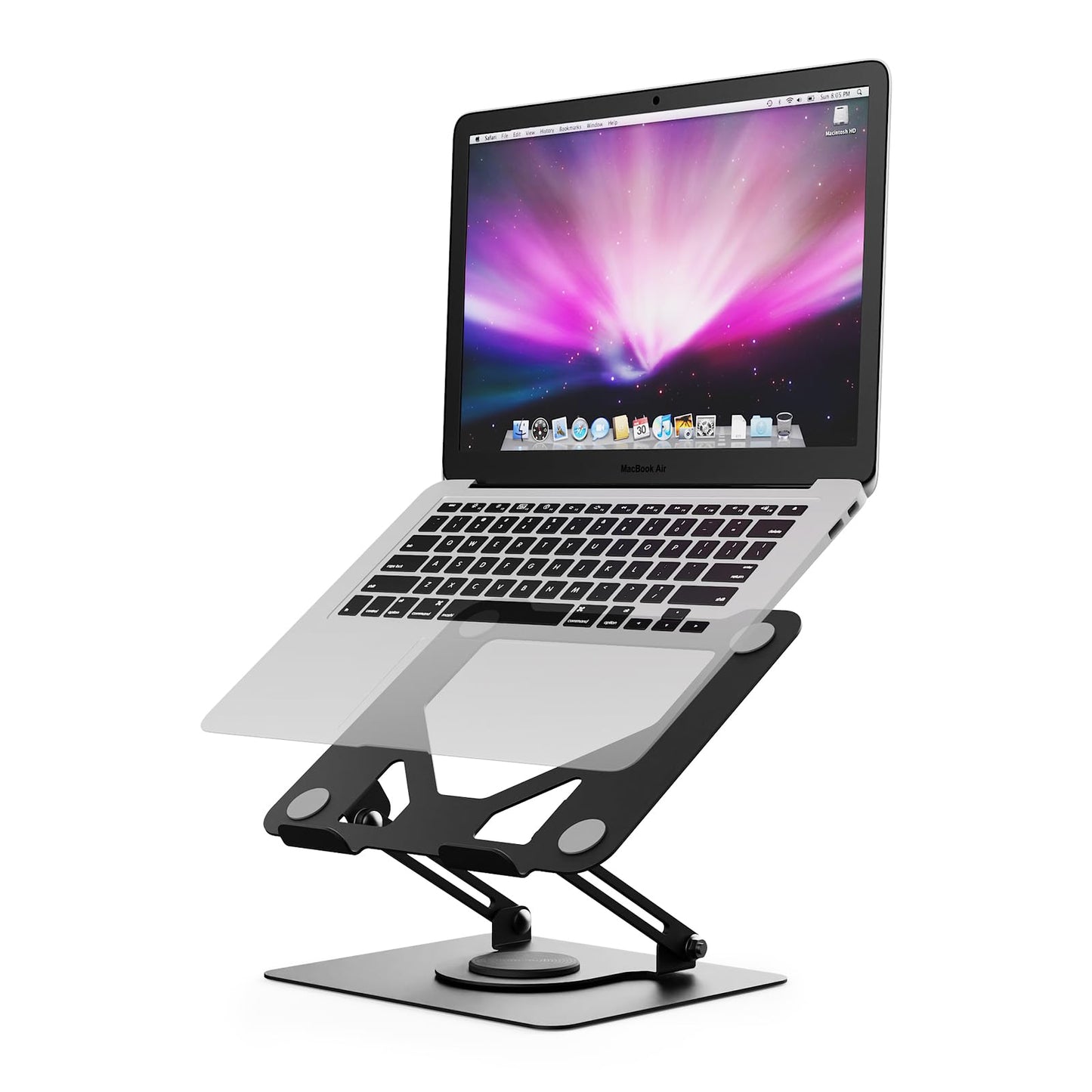 GRIFEMA Laptop Stand for Desk, Foldable Laptop Riser with 360° Swivel Base, Adjustable Height & Angle, Ventilated Computer Stand Compatible with MacBook Air/Pro, Dell, and 11-17" Laptops - Black