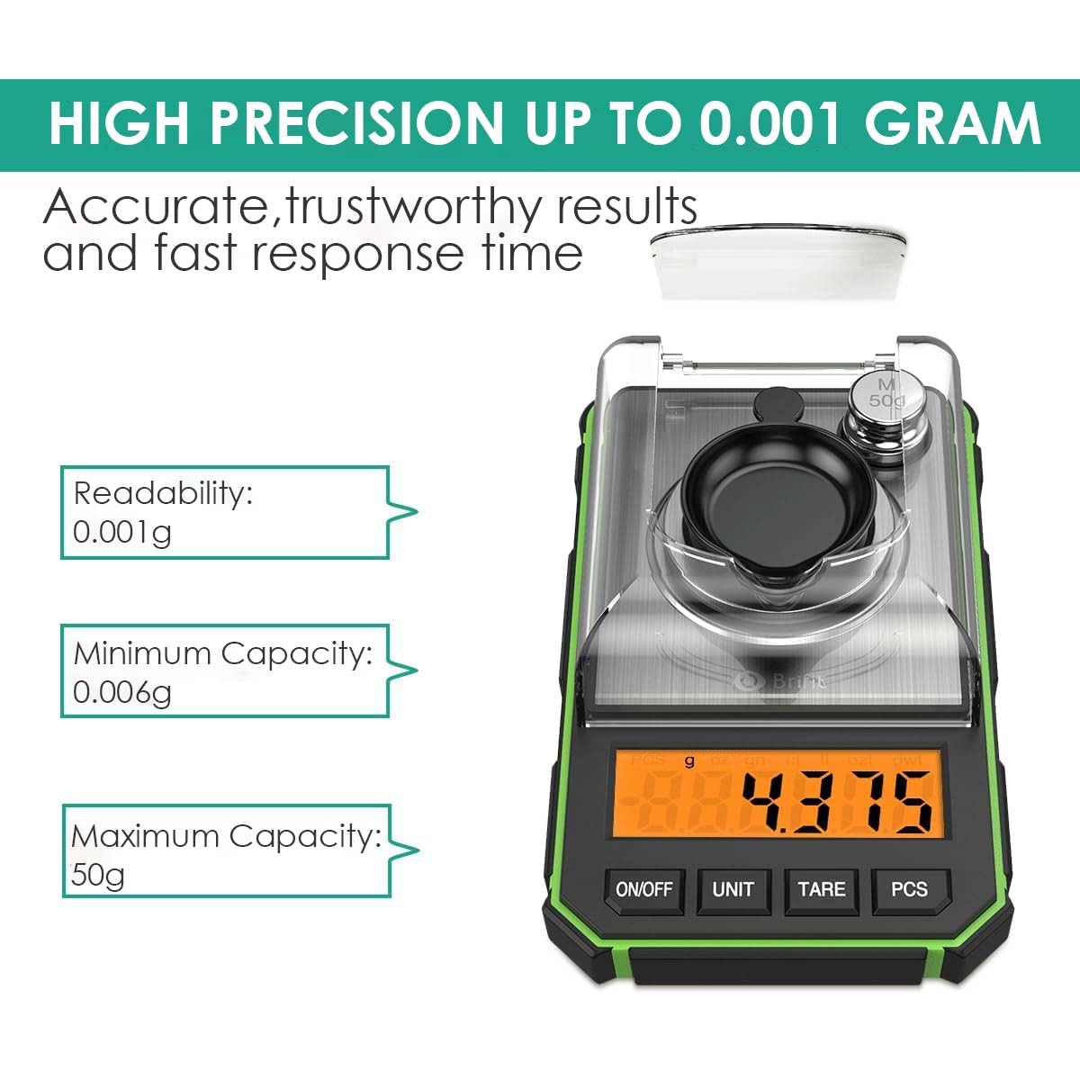 ORIA Mini Precision Scale, 50g 0.001g Digital Pocket Scale with 50g Calibration Weight and Electrostatic Tweezers, Kitchen Scale with Tare & LCD Backlit Display (Battery Included)