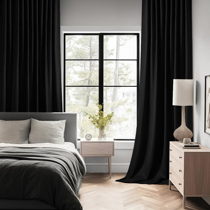 MIULEE 2 Panels Back Tab Blackout Curtains 96 Inch Long for Living Room Bedroom, Halloween Black Rod Pocket/Pinch Pleated Thermal Insulated Room Darkening Light Blocking Floor to Ceiling Curtain/Drape