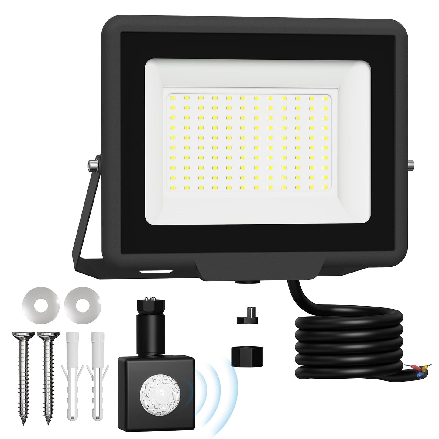 loyal Security Lights Outdoor Motion Sensor, 100W PIR Sensor Security Light Detachable 9000LM 6500K Cold White LED Outdoor IP65 Waterproof Floodlight for Garage Garden