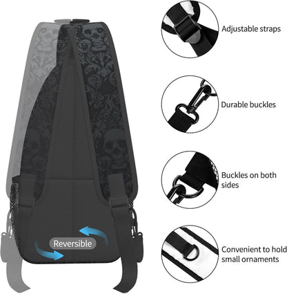 MEDTOGS Skull Sling Bag,Victorian Gothic Sling Backpack Black Crossbody Bag Men Casual Shoulder Daypack for Women Men Lightweight Travel Hiking Gym