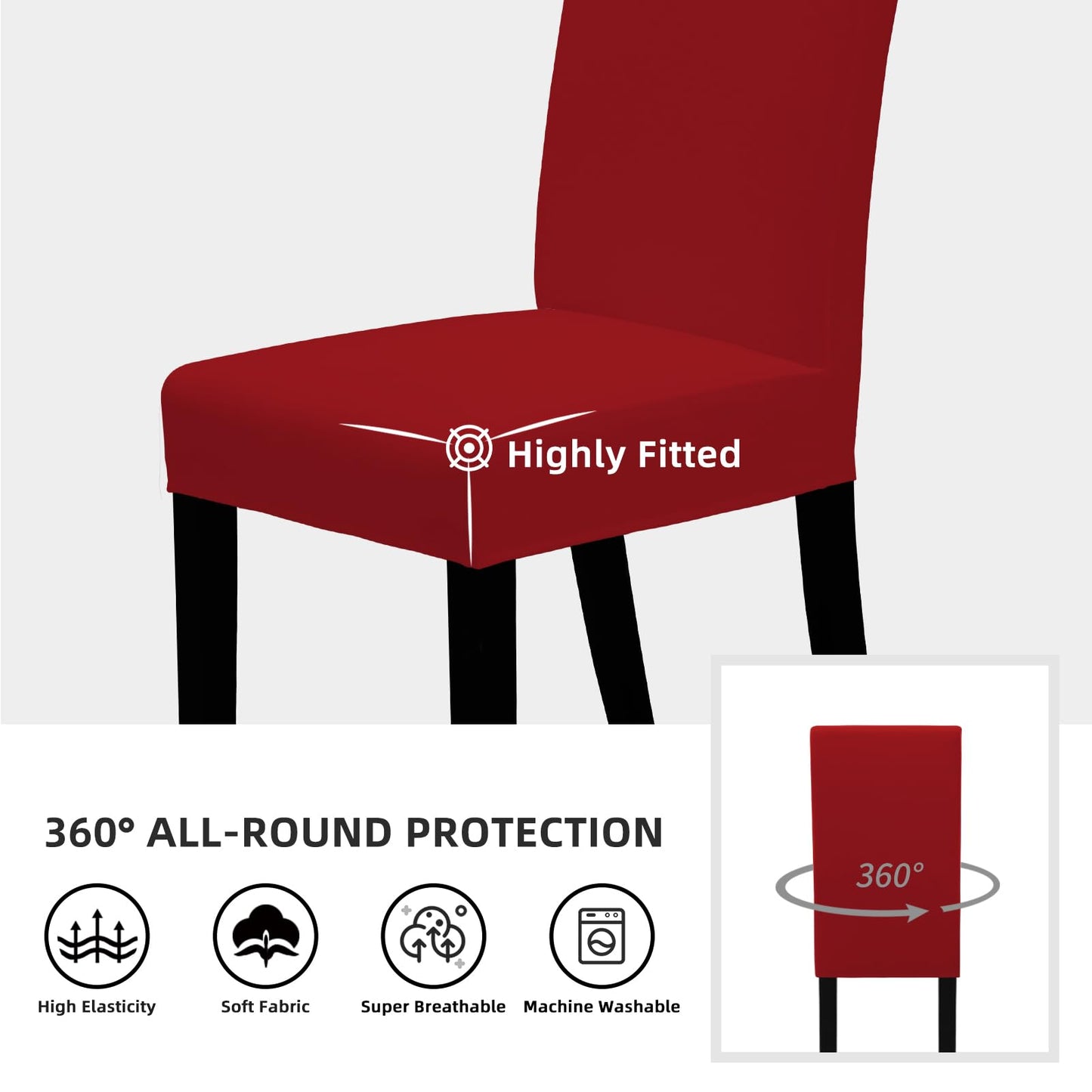 Easy-Going Dining Chair Covers Stretch Dining Room Chair Covers Set of 4, Parsons Chair Slipcovers for Dining Room, Ceremony, Banquet, Christmas Red