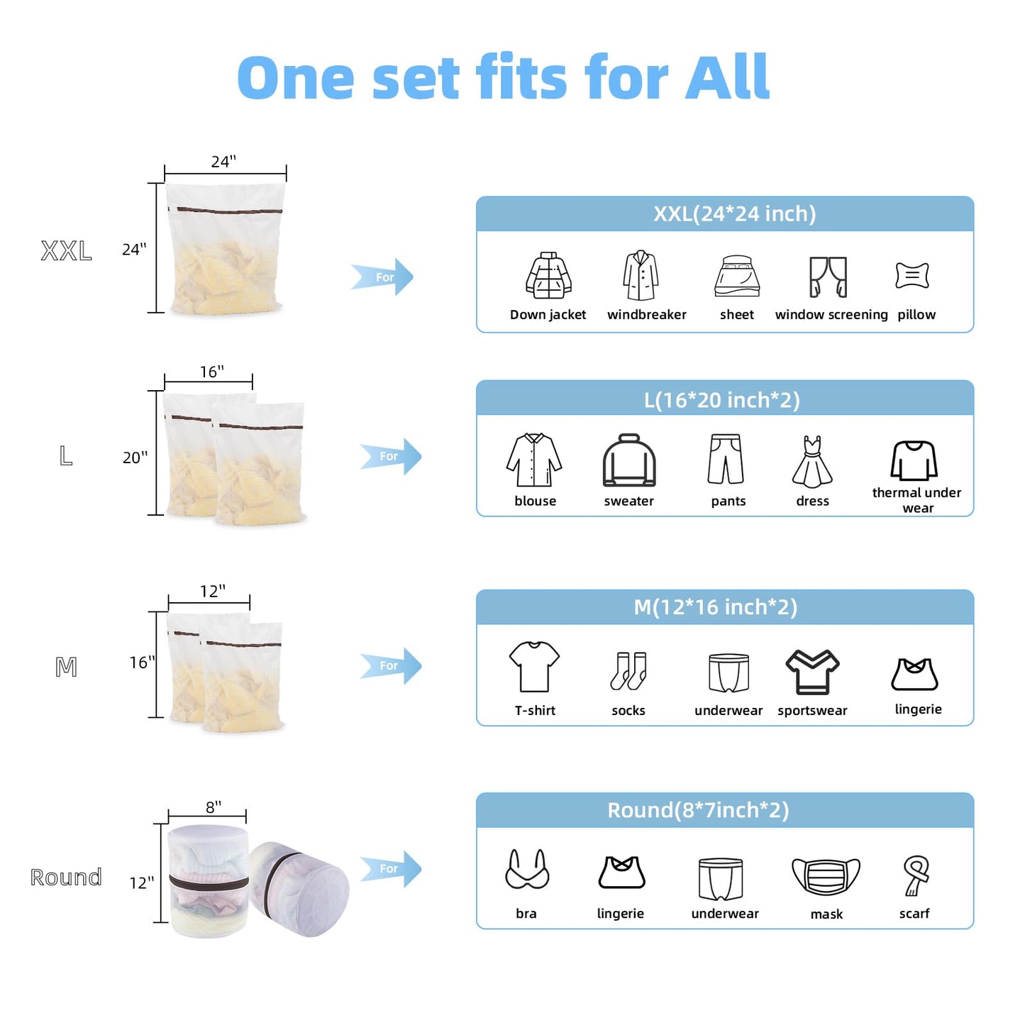 GOGOODA Set of 7 Mesh Laundry Bags for Delicates Wash Bags for Lingerie, Laundry, Hosiery, Blouse, Underwear, Pantyhose, Socks, Shoes