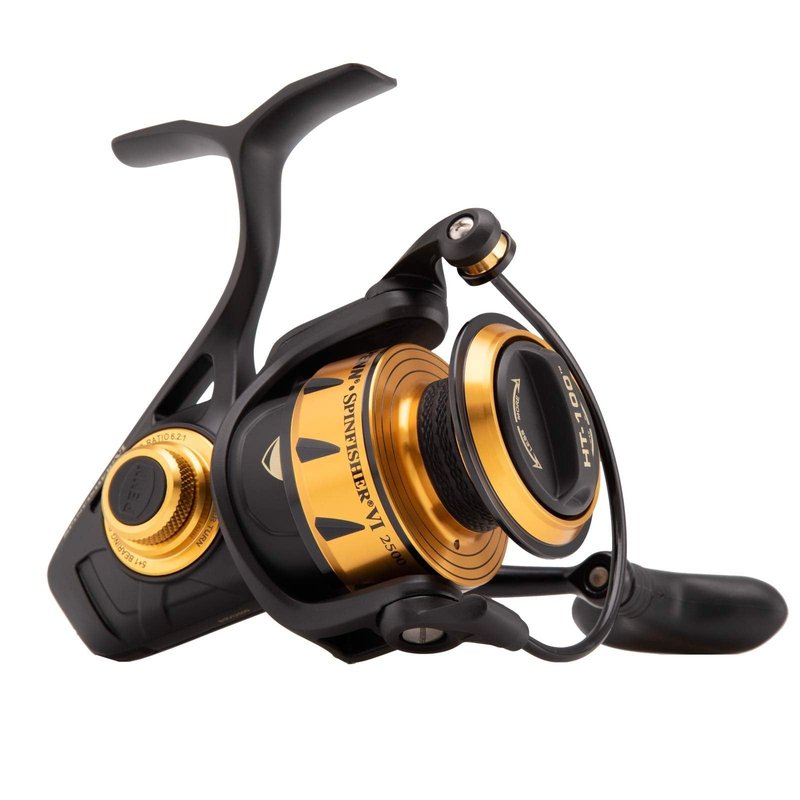 PENN Spinfisher VI Spinning Nearshore/Offshore Fishing Reel, HT-100 Front Drag, Max of 50lb | 22.6kg, Made with an All-Metal Reel Body and Spool Design,Black Gold, 10500, Black Gold