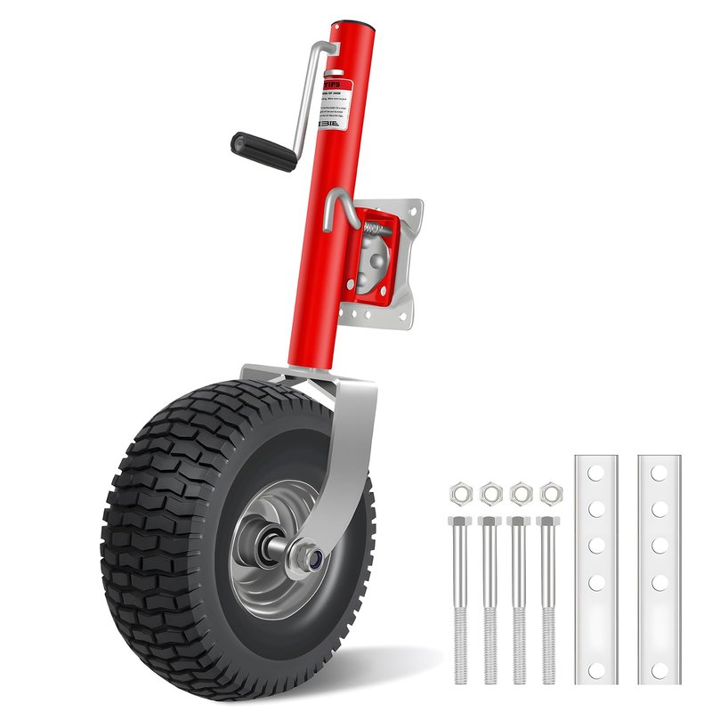 Beach Boat Trailer Jack 2500 lbs Capacity with 13.3" Wheels-Heavy Duty for 10.2" Lift-RV Boat Trailer Bolt-On Swivel Tongue Jack（Red）