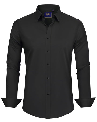 J.VER Men's Dress Shirts Cotton Stretch Long Sleeve Solid Formal Shirt Business Stain Shield Casual Button Down Shirts Black Small