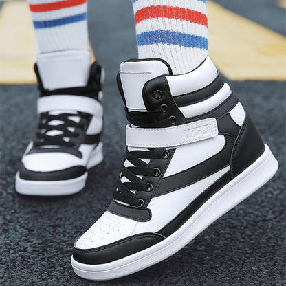 UBFEN Womens High Top Ankle Support Sneakers Black White Hidden Wedge Heel Retro Halloween Party Tennis Shoes for Girls Cosplay Removable Insole Footwear Size 7.5