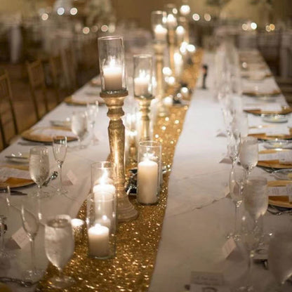 Charoama Glitter Gold Table Runners-12 by 108 Inch Luxury Linens -Gold Event Outdoor Party Supplies Fabric Decorations Gift Package for Holiday Wedding Birthday Baby Shower Dining Room Table Decor