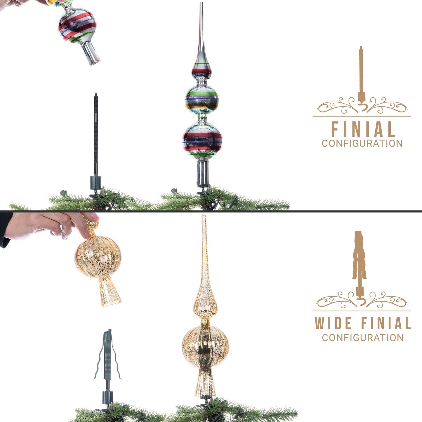 [Christmas Tree Topper Holder] - Twist-on Holiday Universal Tree Topper Stabilizer Fits Most Base Types- Metal Green Support Rod with Adjustable attachments to stabilize Seasonal Treetop Ornaments