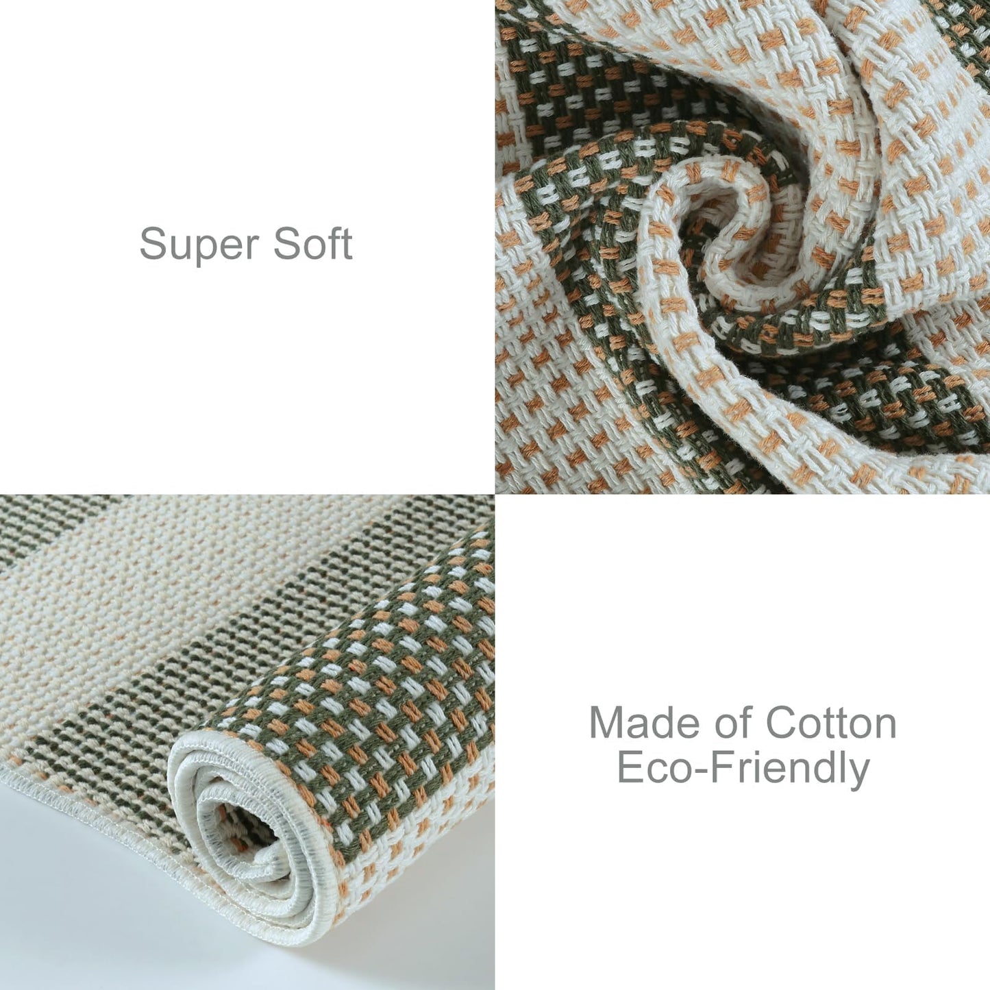 OJIA Outdoor Rug 3'x5', Washable Entryway Rugs Indoor Fall Front Door Mat Cotton Woven Checkered Front Door Rug Small Area Rug Halloween Doormat for Porch Kitchen Patio Bathroom (Green/White/Tan)