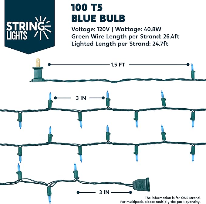 Joiedomi Blue LED Christmas String Lights,100 Count Mini Fairy Light with 26.4 FT Green Wire,Lighting Decor for Indoor Outdoor Patio Dorm Classroom Bedroom Holiday Festival