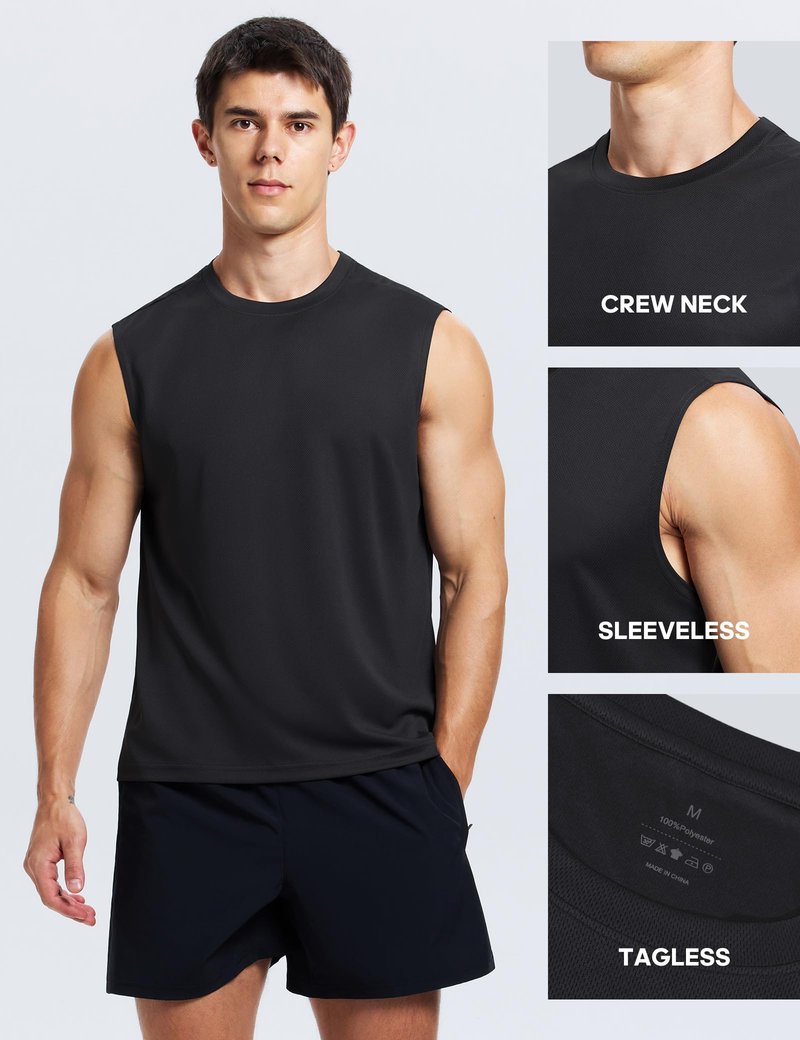 ALLTHRO Mens Workout Tank Tops Quick Dry Sleeveless Running Shirts Gym Muscle Bodybuilding Shirts for Men Black,XX-Large