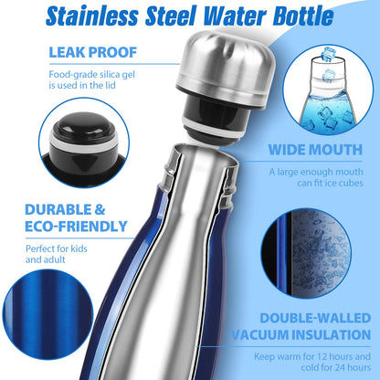 Sfee Insulated Water Bottle, 17 oz Stainless Steel Water Bottles, Double Wall Vacuum Reusable Water Bottles Leak Proof BPA-FREE Sports Bottle Cup Keep Hot&Cold for Running Gym Workout Cycling Kids