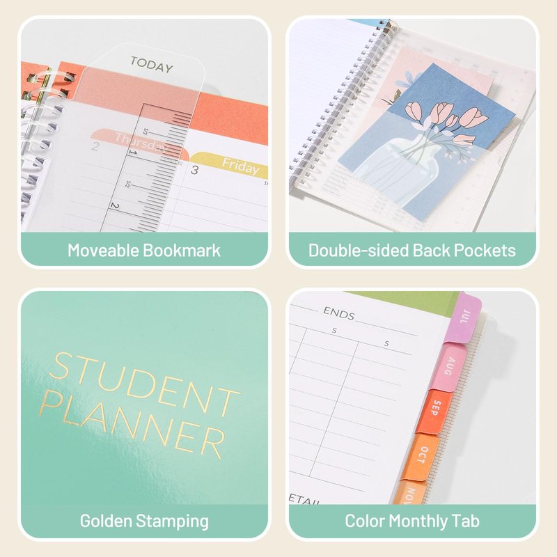 Student Planner 2026-2027, SUNEE Academic Weekly & Monthly Plan Book, Jul. 2026 - Jun. 2027, 6.5"×8.3" Middle & High School Planner, Lesson Plan Book with Week's Goals, Bookmark, Tabs, Mint Green