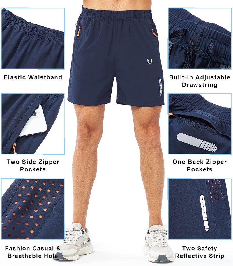 NORTHYARD Men's Athletic Running Shorts Gym Workout 7"/9"/5" Quick Dry Lightweight Sports Basketball Tennis 3 Zipper Pockets NAVY-5inch XL