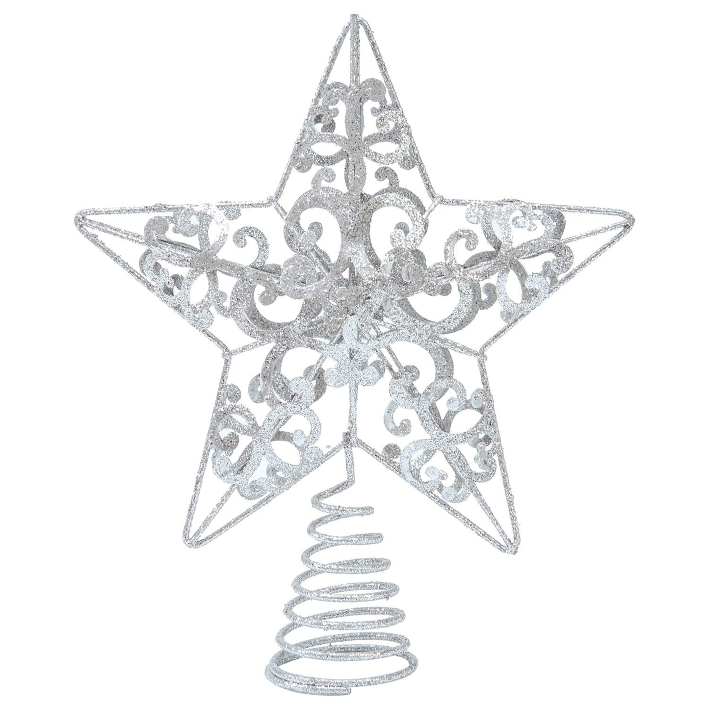 Aneco 10 Inches Christmas Treetop Star Metal Glittered Christmas Tree Topper Xmas Tree Decoration Topper for Christmas Holiday Home Office School Mall Decor, Silver