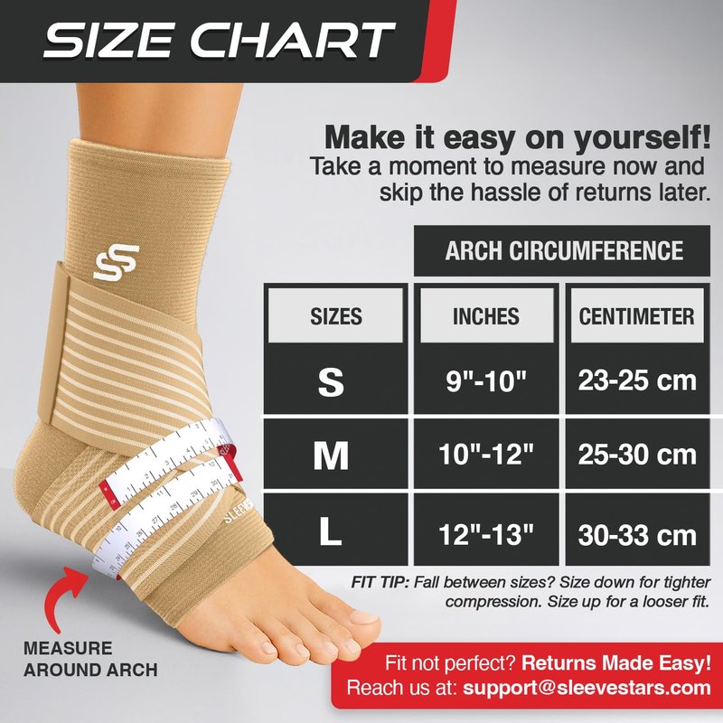 Sleeve Stars Ankle Brace for Women & Men, Ankle Wrap for Sprained Ankle, Compression Sleeve for Plantar Fasciitis Relief, Easy Customizable Support: w/Removable Strap (Single/S:9"-10"/Beige)