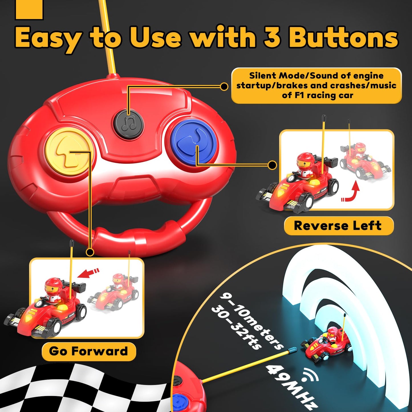 Lehoo Castle Toys for 1 2 3 Year Old Boy, Remote Control Cars for Kids Age 3, Pop-up RC Race Car 2 Year Old Boy Toys, Gifts for 1-3 Year Old Boys with Lights & Music