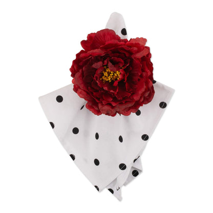 DII Beautiful Peony Flower Napkin Rings Deep Red, 4 Piece