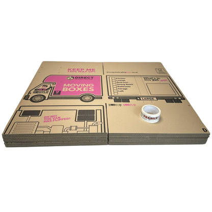 10 Strong Extra Large Cardboard Storage Packing Moving House Boxes with Carry Handles and Room List 66 Metres Fragile Tape 52cm x 52cm x 40cm
