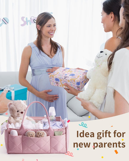 CEI-CEI Baby Diaper Caddy Organizer Large Nursery Storage Basket with Handles for Newborn Essentials, Portable Car Organizer for Diapers(Pink)