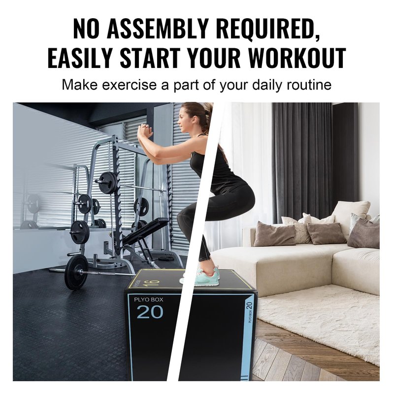 Wansenya 3-in-1 Dense Foam Plyometric Jump Box,20"x18"x16",Stable Non-Slip Box Jumps for Home Gym,Exercise Foam Plyo Box for Fitness Training-Step-Ups,Split Squats,Dips, Box Jump Cube