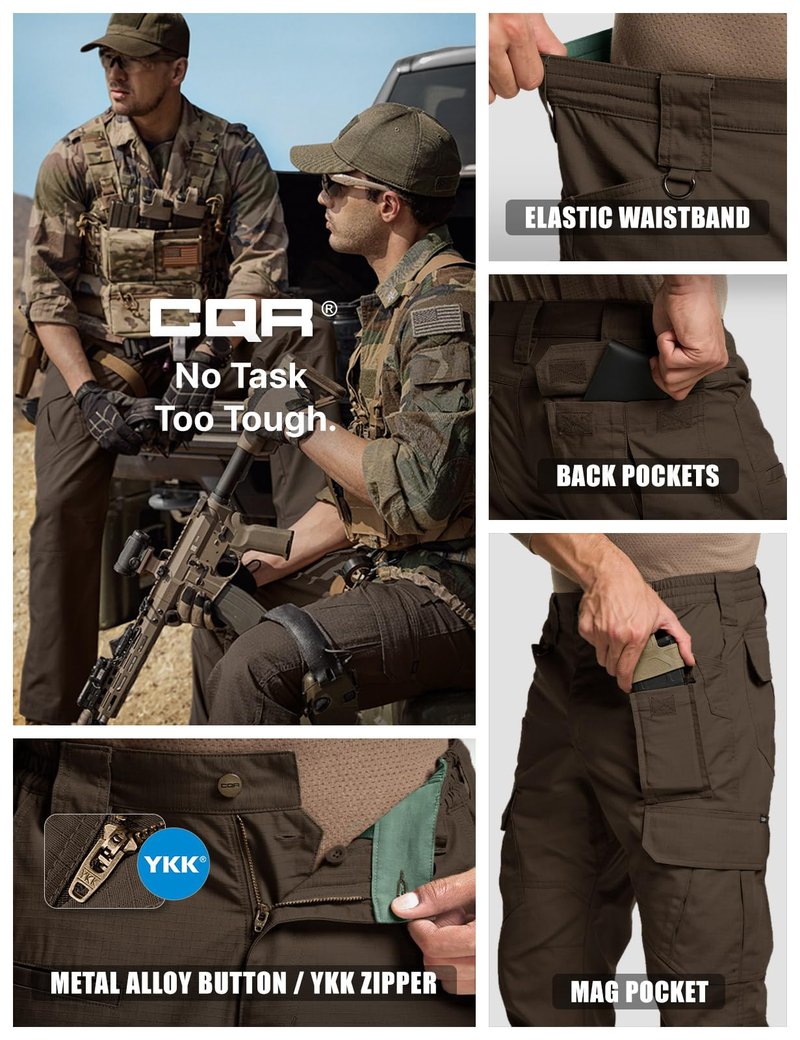 CQR Men's Tactical Pants, Water Resistant Ripstop Cargo Pants, Lightweight EDC Work Hiking Pants, Outdoor Apparel, Duratex Mag Pocket Dark Brown, 40W x 32L