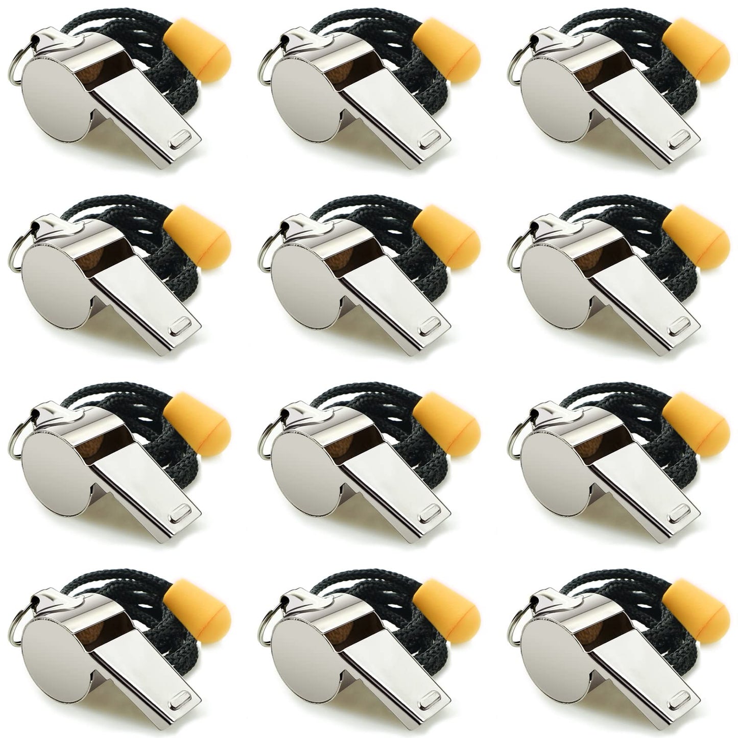 Hipat Whistle, 12PCS Stainless Steel Sports Whistles with Lanyard, Loud Crisp Sound Whistles Bulk Great for Coaches, Referees, and Officials