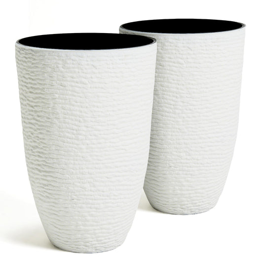 Worth Garden 2-Pack 21" H. White Tall Planters - 14'' Dia Resin Large Round Flower Pots for Outdoor Plants Trees - Imitation Stone Finish Plastic Indoor Front Porch 9 Gallon Decorative Container Patio