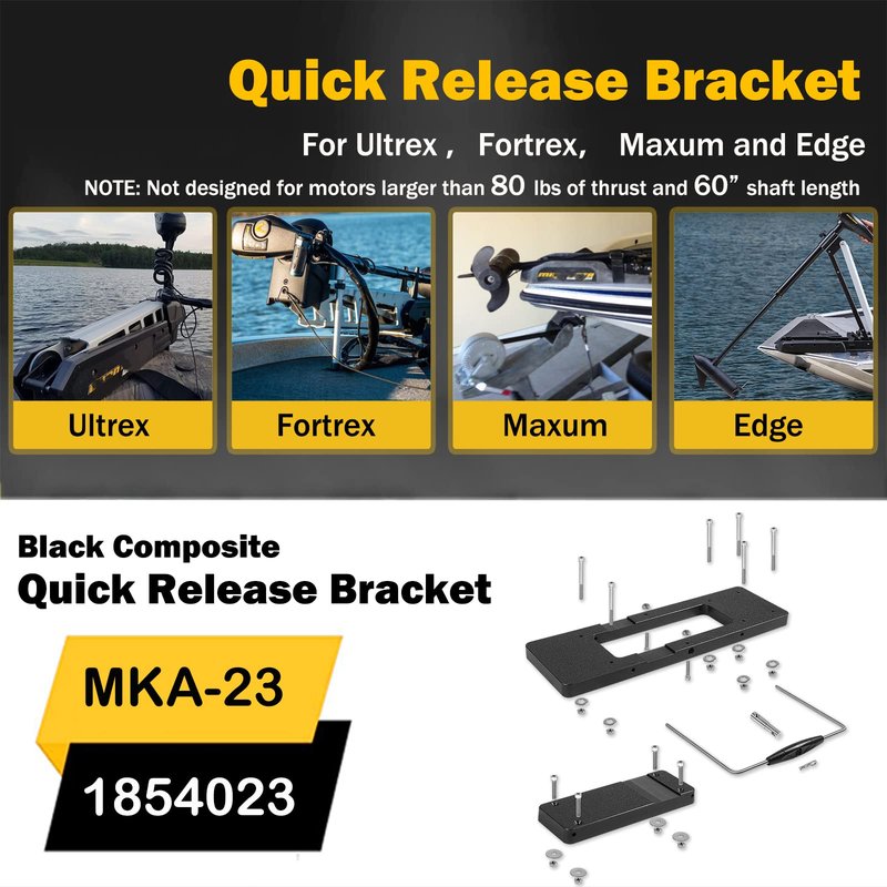 1854023 MKA-23 Quick Release Bracket fits for Ultrex Fortrex Maxxum and Edge Trolling Motors - Easy Removal and Secure Attachment with Stainless Steel Pins