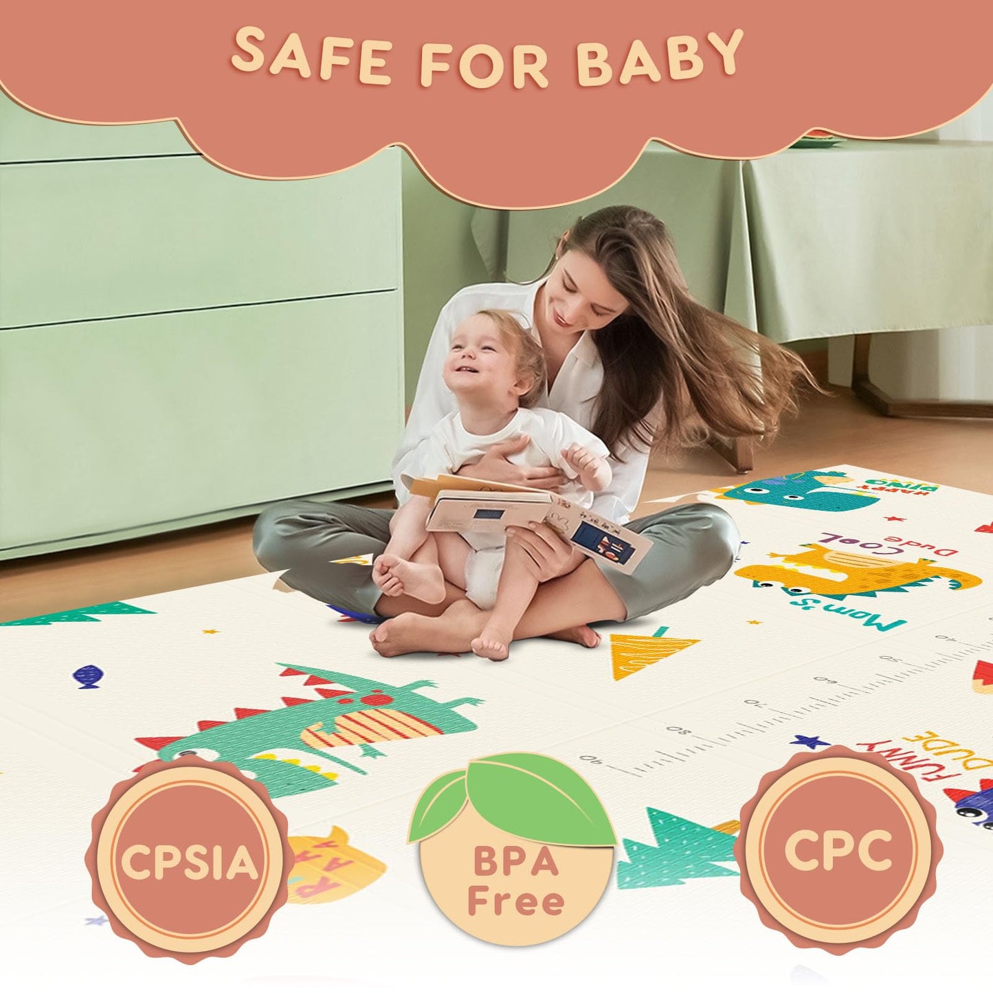 Fshibila 74" × 50“ Baby Play Mat for Floor, Baby Playmat for Playpen, Thick Ultra Soft Playpen Mat for Playing or Crawling, Provides Cushioning, Double-Sided Pattern (0.4" Thick)