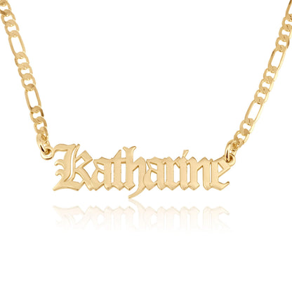 Beleco Jewelry Customize Name Necklace With Figaro Chain in Sterling Silver 925 Custom Name Plate Necklace With 15 Font Style - Personalized Any Name/Word Up To 11 Characters - Womans Mens Gift Ideas