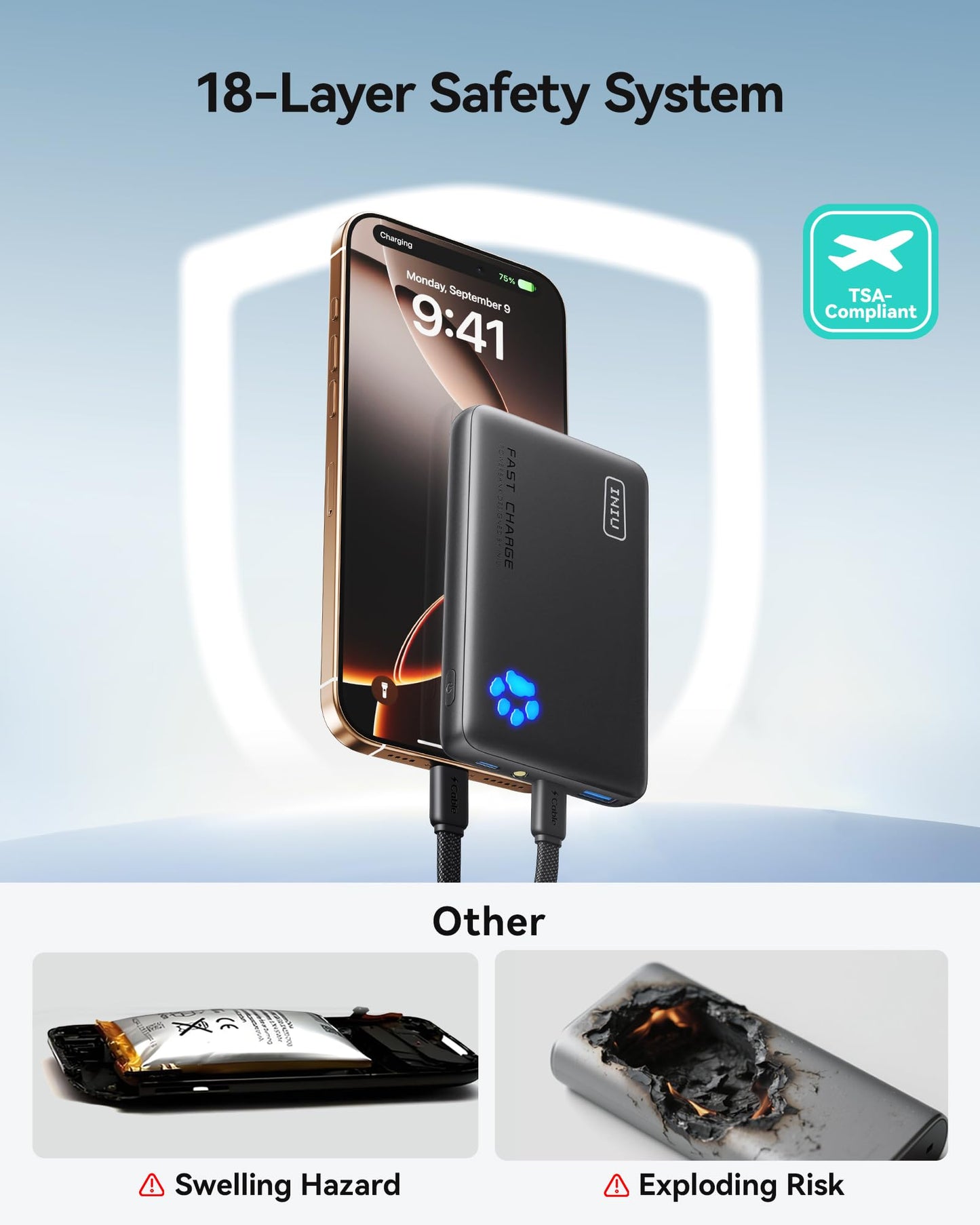 INIU Portable Charger, Ultra Slim 10000mAh 45W PD Power Bank, USB C in&Out Fast Charging Battery Pack, Travel Essential Phone Powerbank Compatible with iPhone 17 16 15 Samsung S22 S21 Google iPad etc