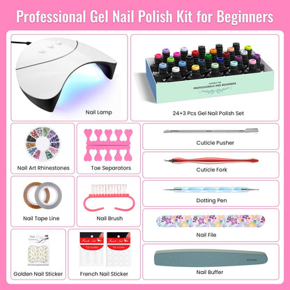 VANREESA 42 Pcs Gel Nail Polish Kit with U V Light 24 Popular Colors Gel Polish Nail Kit Green Blue Purple Pink Orange Complete Nail Kit with Manicure Tools Gifts for Women Girls