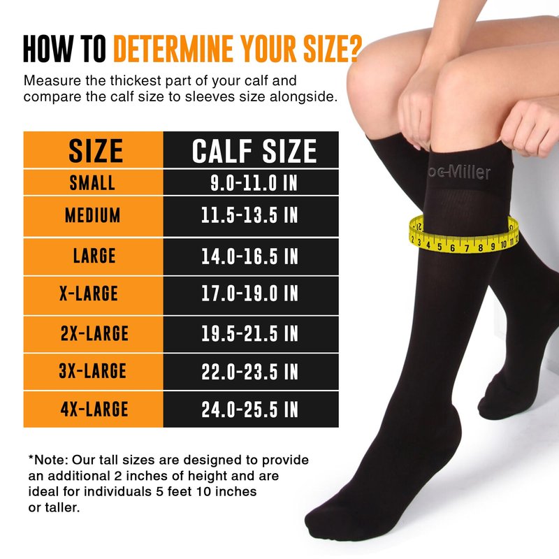 Doc Miller - Compression Socks for Women & Men - 8-15 mmHg Knee High, Medical Grade Support - Best for Sport, Travel, Nurse, Pregnancy, Circulation & Varicose Veins - 2X-Large Size, Black, 1 Pair