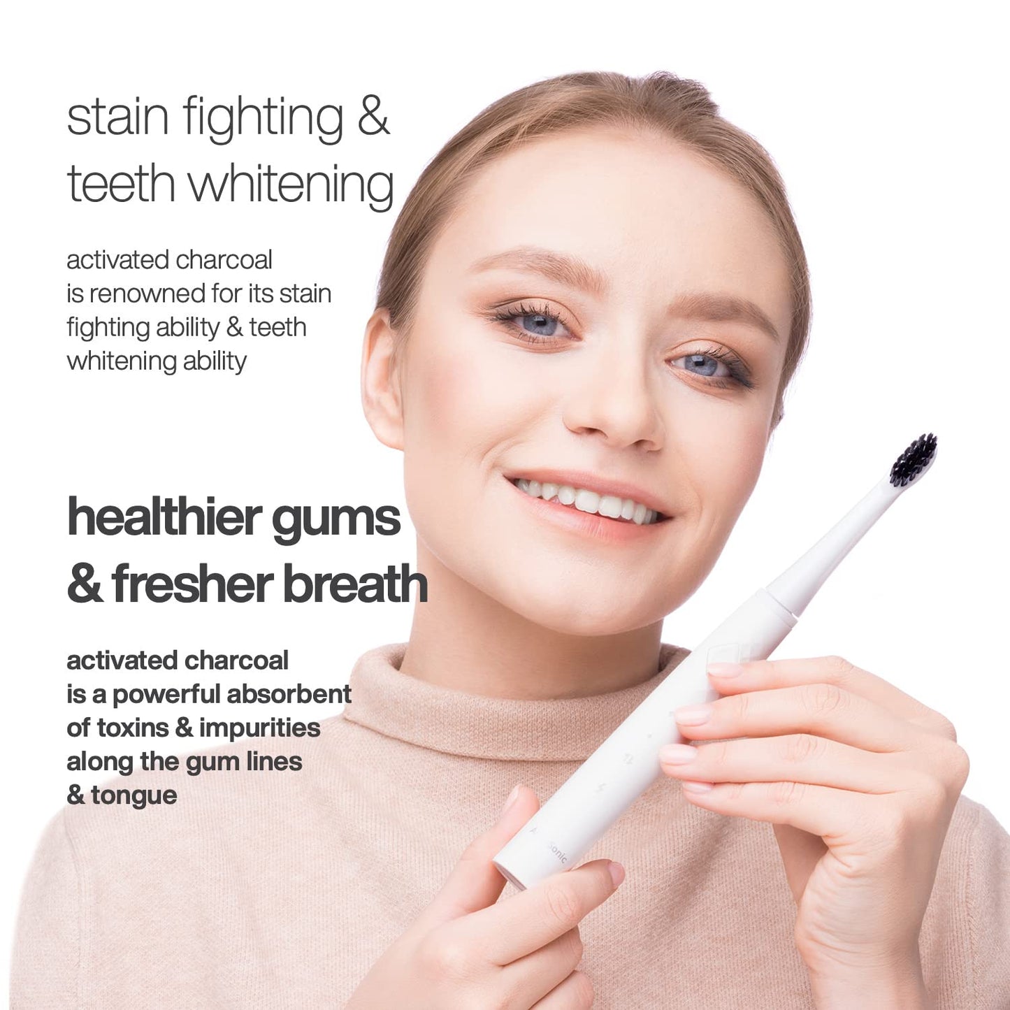 AquaSonic Pulse – Ultra Whitening Electric Toothbrush w Activated Charcoal Whitening Bristles – Sonic Rechargeable toothbrush – 3 Modes & Smart Timers – Lasts 45 days – Home & Travel Toothbrush