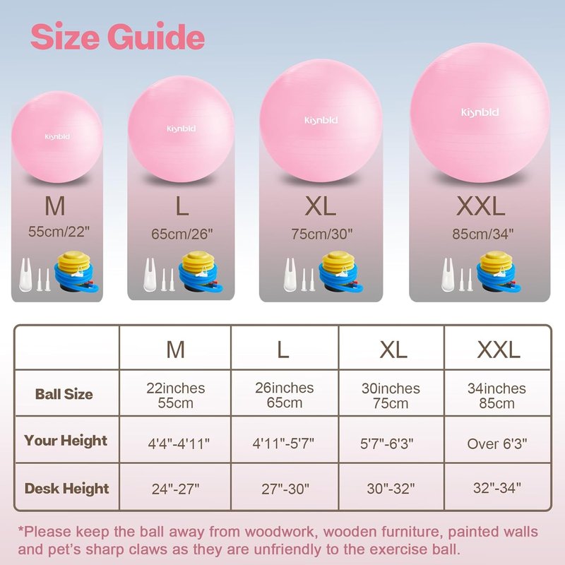 Exercise Ball - Extra Thick Anti-Burst Yoga Ball for Stability | 4 Sizes Available for Home, Gym & Office Use