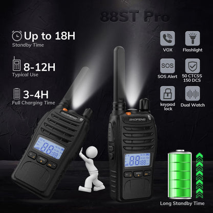 BAOFENG BF-88ST Pro Walkie Talkie, Upgraded Long Range Rechargeable License-Free PMR446 Two Way Radios with LCD Display, VOX Dual Watch, Desktop Charger and Earpieces, 4 Pack