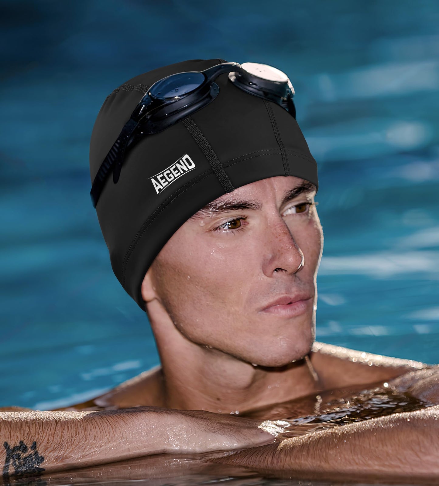 Aegend Fabric Swim Cap, Silicone Waterproof Layer - Breathable Cloth Swimming Cap, Keep Hair Dry with Hight Elasticity for Youth(8-16) Adult, 2 Sizes to Choose