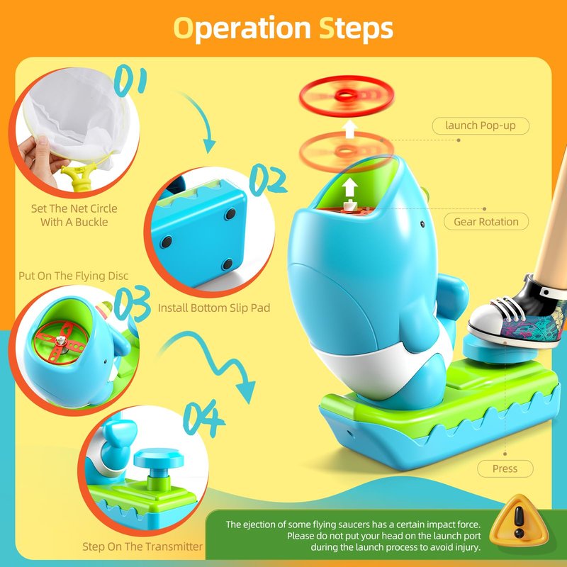WATUDOU 12 PCS Flying Disc Launcher Outdoor Indoor Game Toys Gifts for 3 4 5 6 7 Year Old Boys Kids, Outdoor Outside Game Toys for Boys Girls Ages 3-5 4-8, Ideal 3 4 5 6 Year Old Birthday Gifts