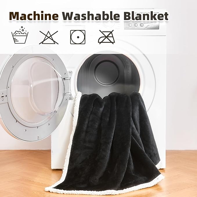 IFNOW Sherpa Wearable Blanket with Sleeves for Women Men Adults, Cozy Wearable Blanket with Arm and Pocket, Warm Full Body TV Wrap Throw Blanket, Soft Robe Blanket as Gifts for Mom Wife, Black