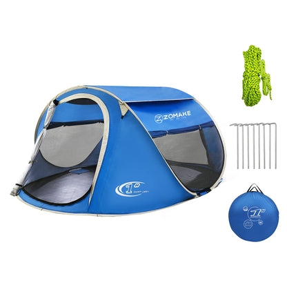 Easy Pop Up Tent 4 Person Waterproof - Pop-Up Camping Tents Automatic Tent Throw Pop Up Instant Flip Pop Tent for Camping,by ZOAMKE(Blue)