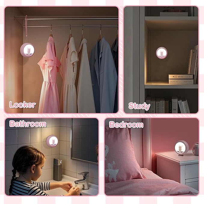 Attivolife Cat Motion Sensor Night Light, Magnetic Rechargeable Locker Wall Lamp with Dimmable, Portable Warm White LED Bedroom Light, Cute Decor for Girl Bathroom Hallway Stair Kitchen Wardrobe