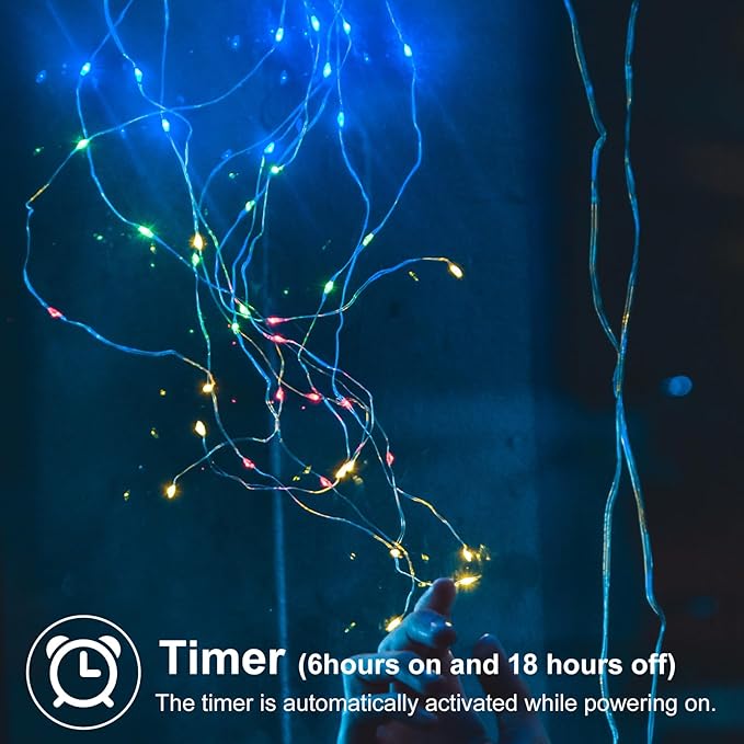 2 Pack Fairy Lights Battery Operated 200 LED 66Ft Silver Wire Starry String Lights Auto Timer 8 Modes Waterproof Mini String Lights for Outdoor Indoor Garden, Yard, Fence, Wedding Decor (Multicolor)