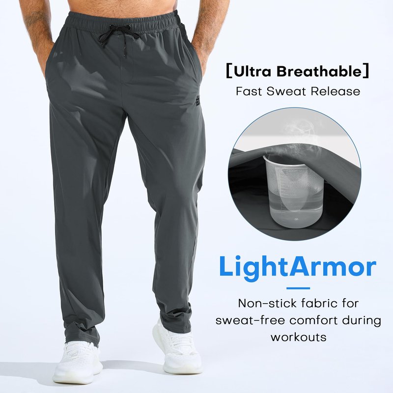 BROKIG Mens LightArmor Workout Sweatpants with Zip Pocket, UPF 50+ Stretch Gym Joggers Men Sweat Pants for Athletic(Small,Dark Grey)
